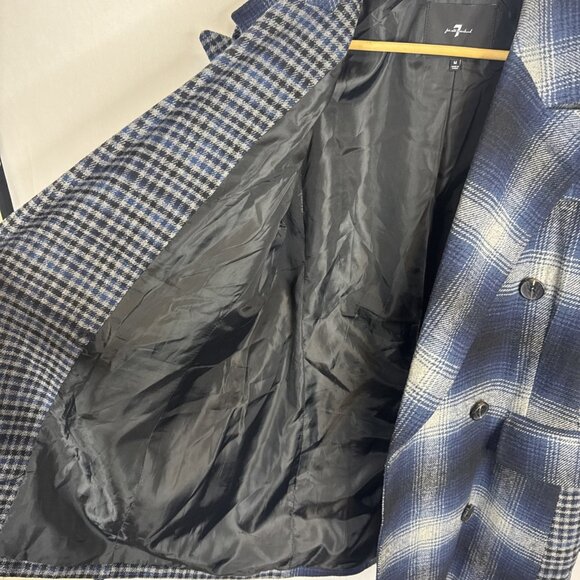 7 For All Mankind Women’s M Double Breasted Plaid Blazer Blue Gray Wool Blend - Picture 8 of 8